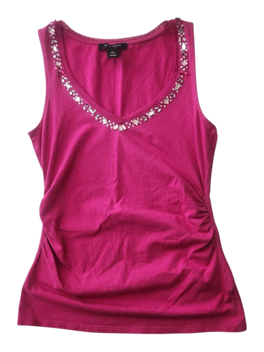White House Black Market Fuchsia Crystal-Trim V-Neck Tank Size XS Boho Whimsy